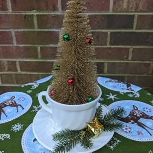 Glittering Gold Holiday Tree in White Cup
